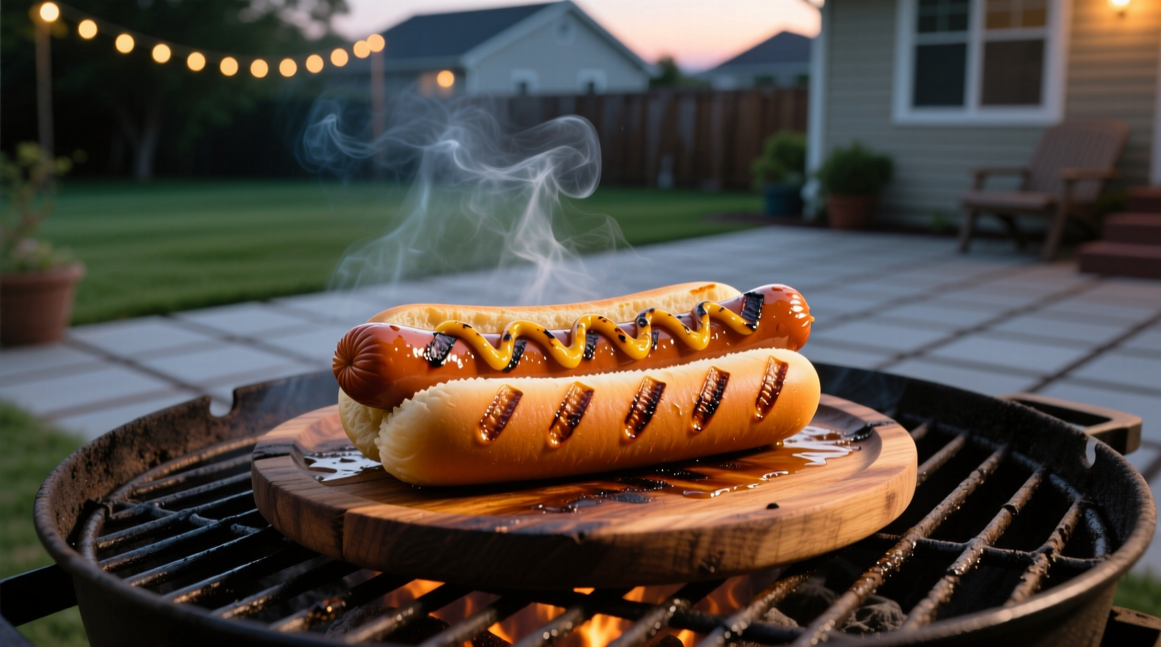 Grilled hotdogs with perfect char marks on a backyard grill
