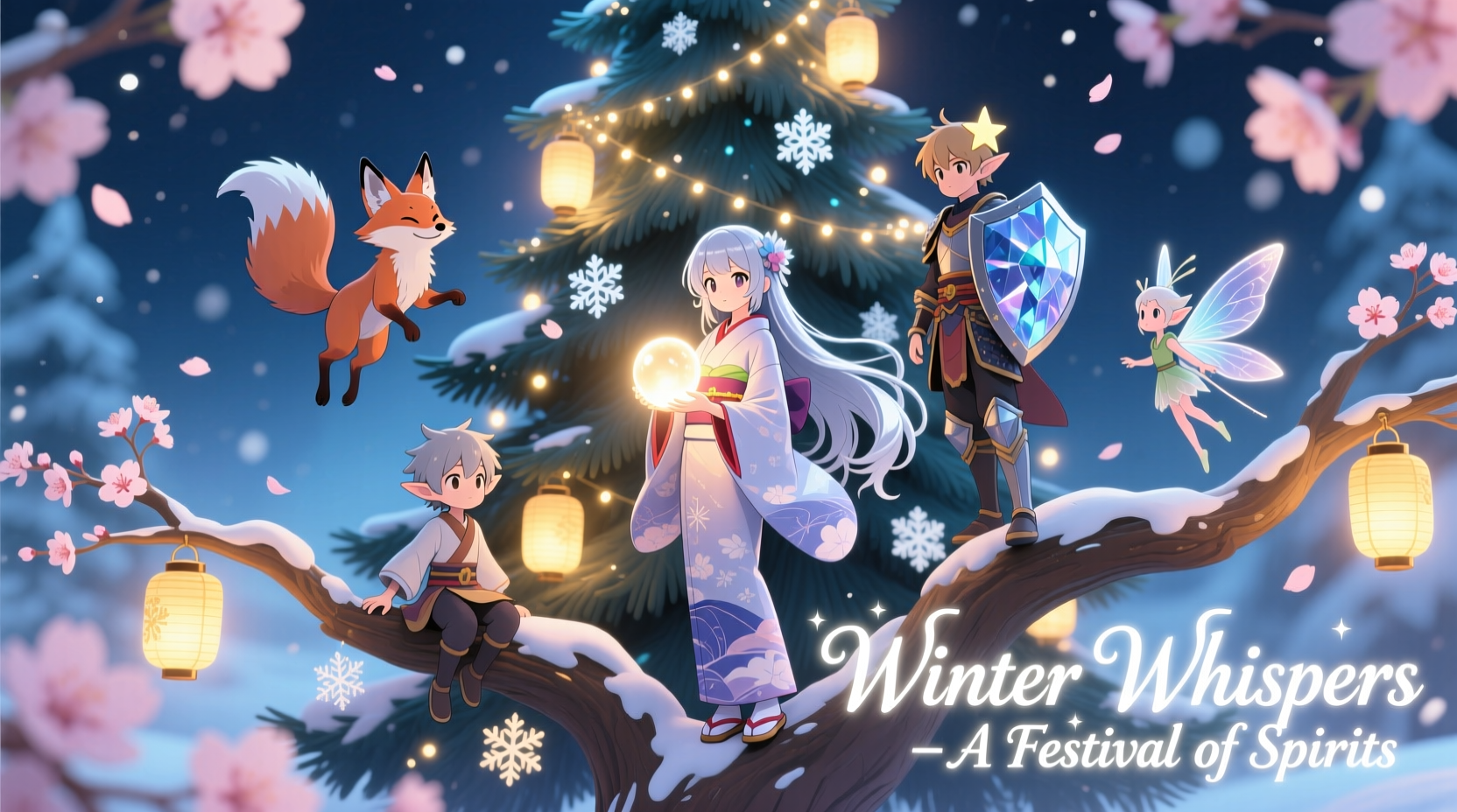 how to integrate anime character figures into a festive tree theme