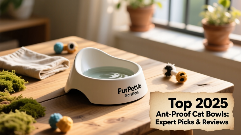 Side view of the FurPetVo NomNom bowl showing its integrated water moat and ergonomic shape