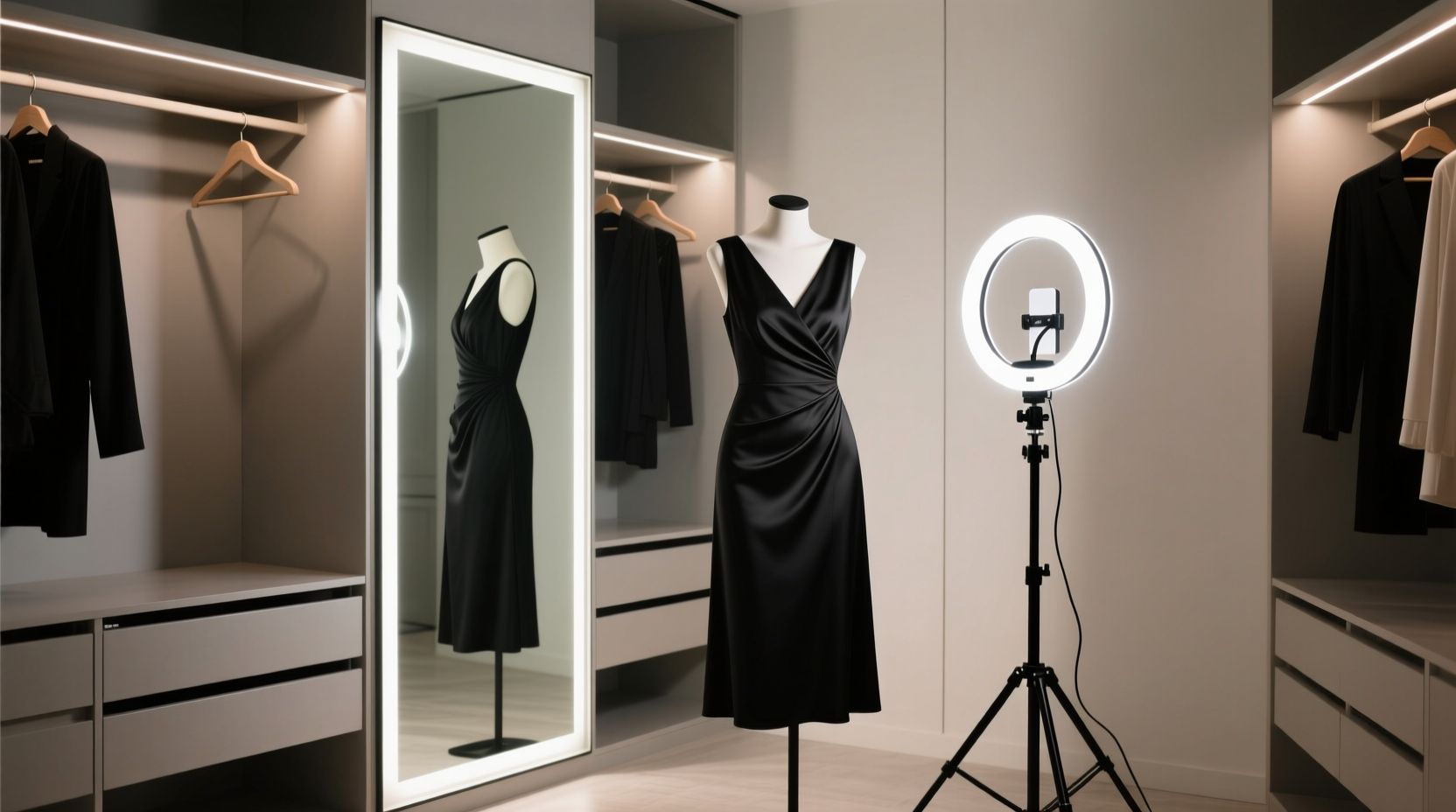 closet mirror lighting vs ring light true color matching