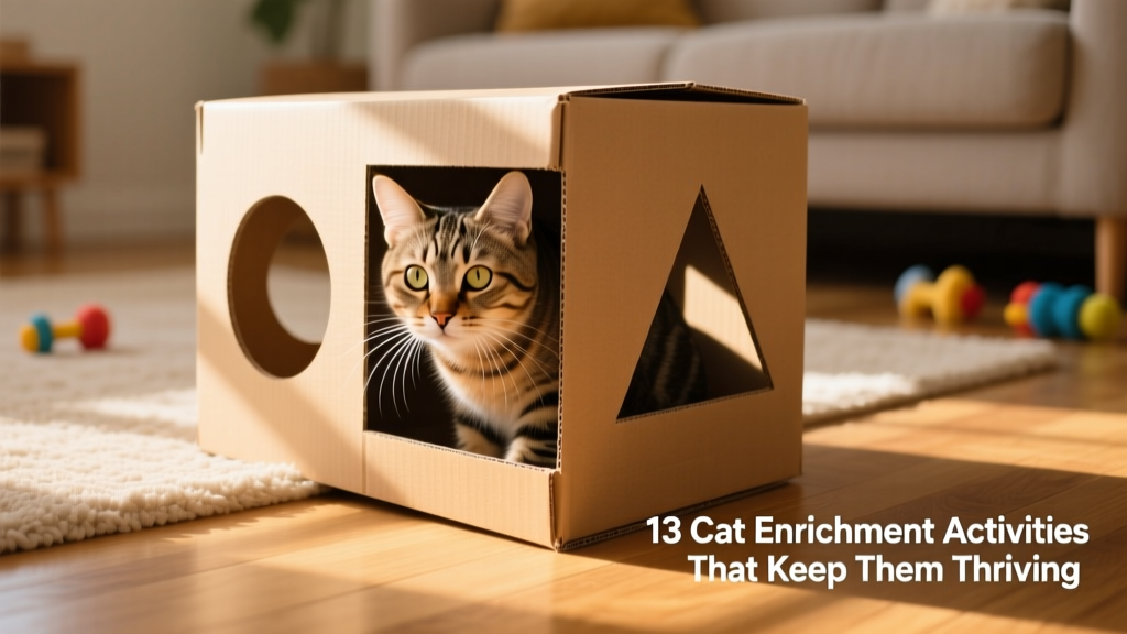 A curious cat peering out from a cardboard box with cut-out holes