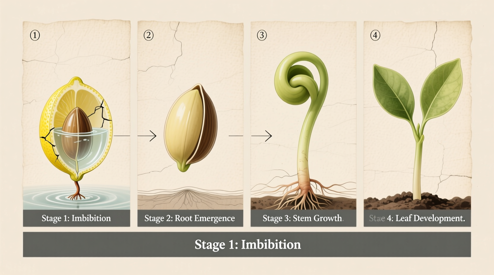Lemon seed germination process stages