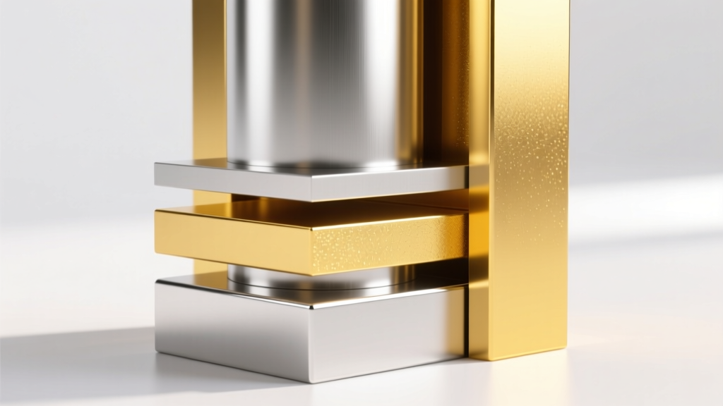 Cross-section photo showing layers of sterling silver base, palladium barrier, and thick 2.5-micron yellow gold vermeil plating