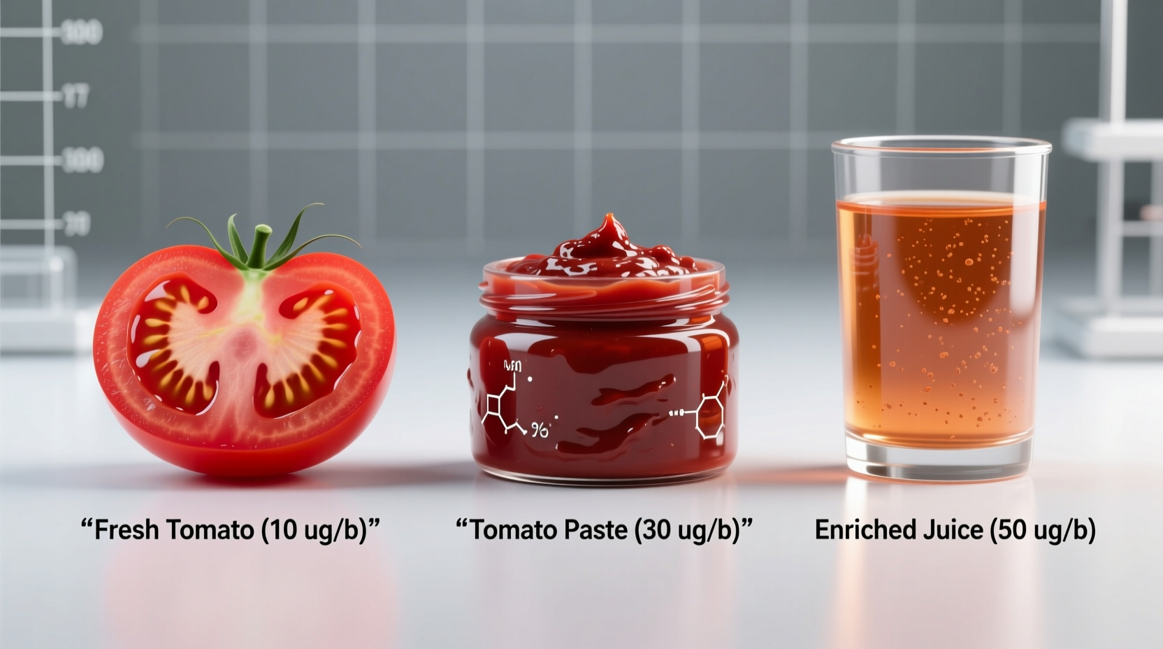 Tomato products showing lycopene concentration differences