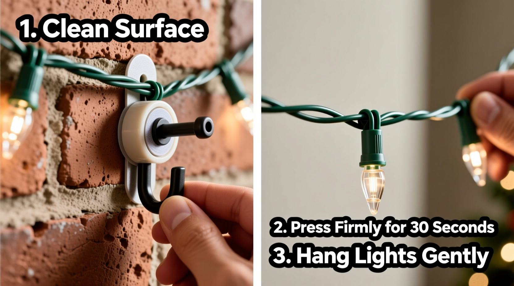 how to use command hooks to hang christmas lights on brick without drilling