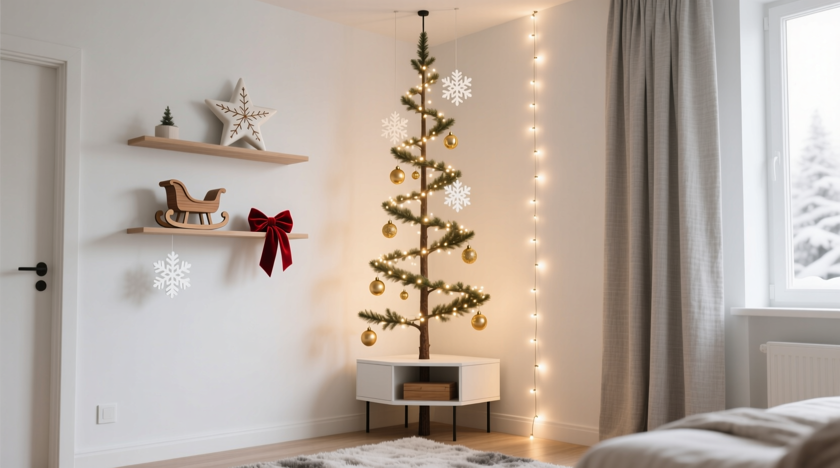 how to decorate a christmas tree in a small apartment using vertical space hacks