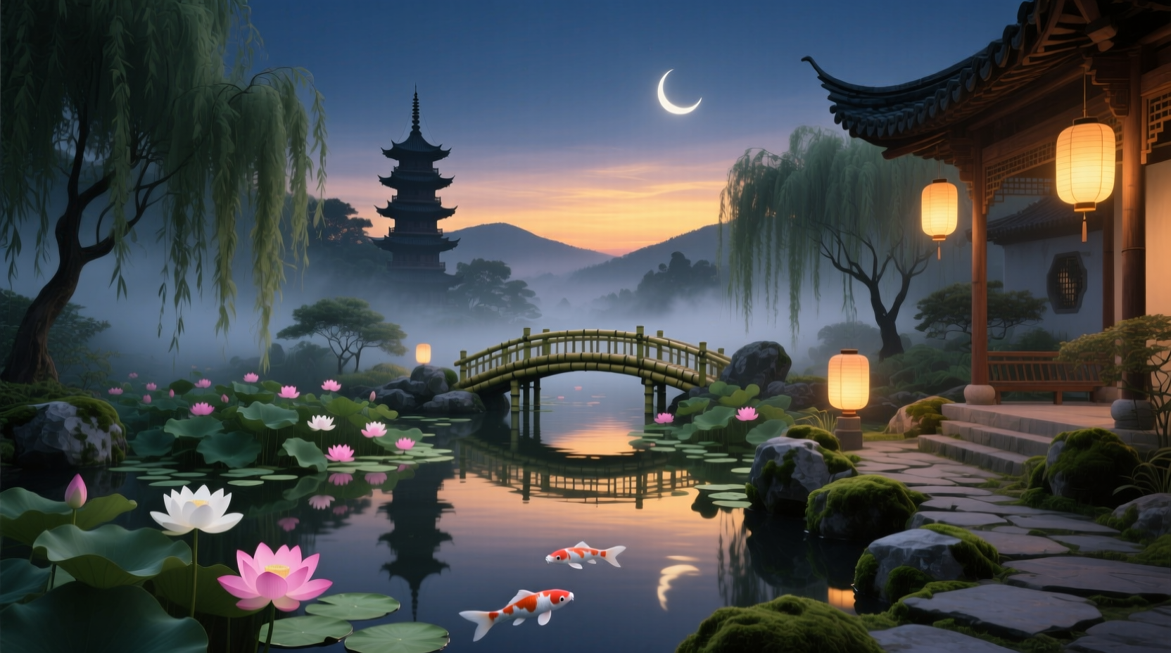 water garden evening
