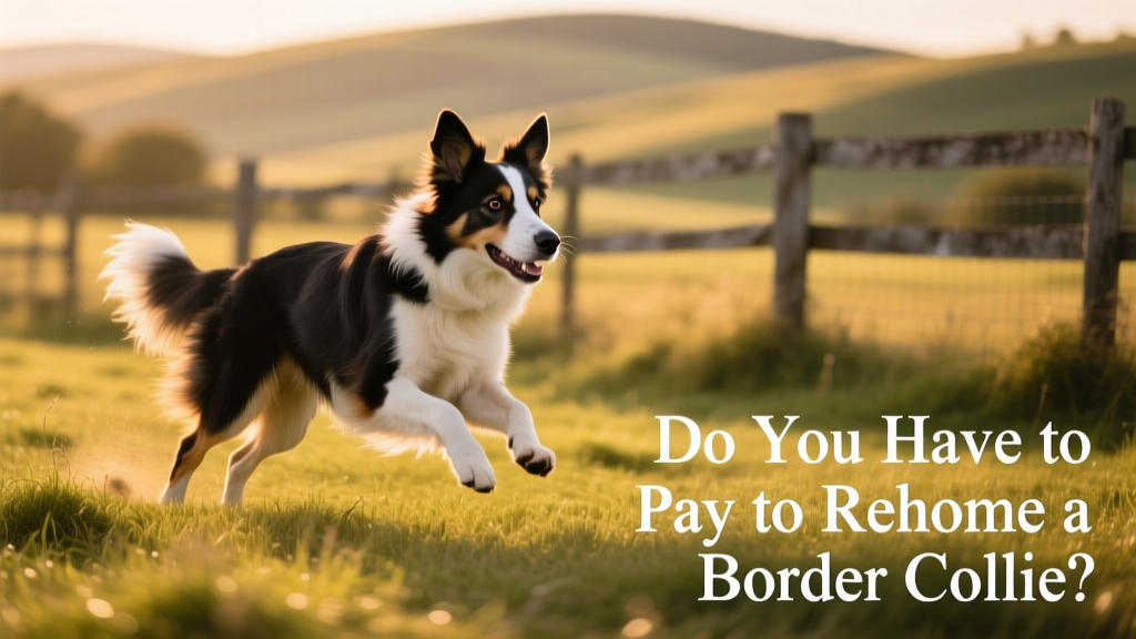 A happy, active Border Collie mid-herding motion in a fenced field, showcasing intelligence and focus