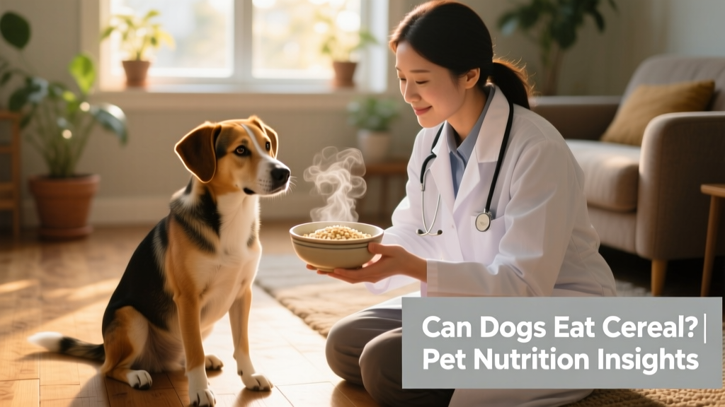 Veterinarian holding a small bowl of plain, cooked oatmeal next to a relaxed dog