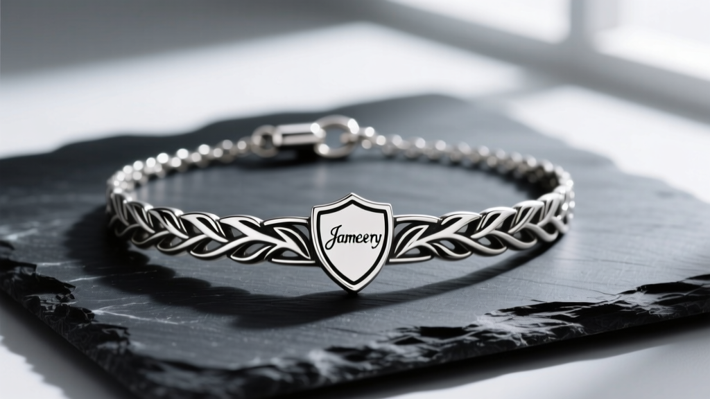 Sterling silver cross James Avery necklace on dark slate, showing intricate oxidized details and the signature shield hallmark.