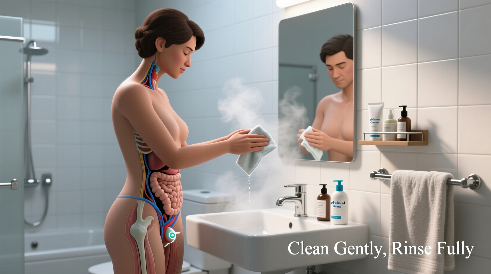 Illustration showing proper intimate hygiene techniques