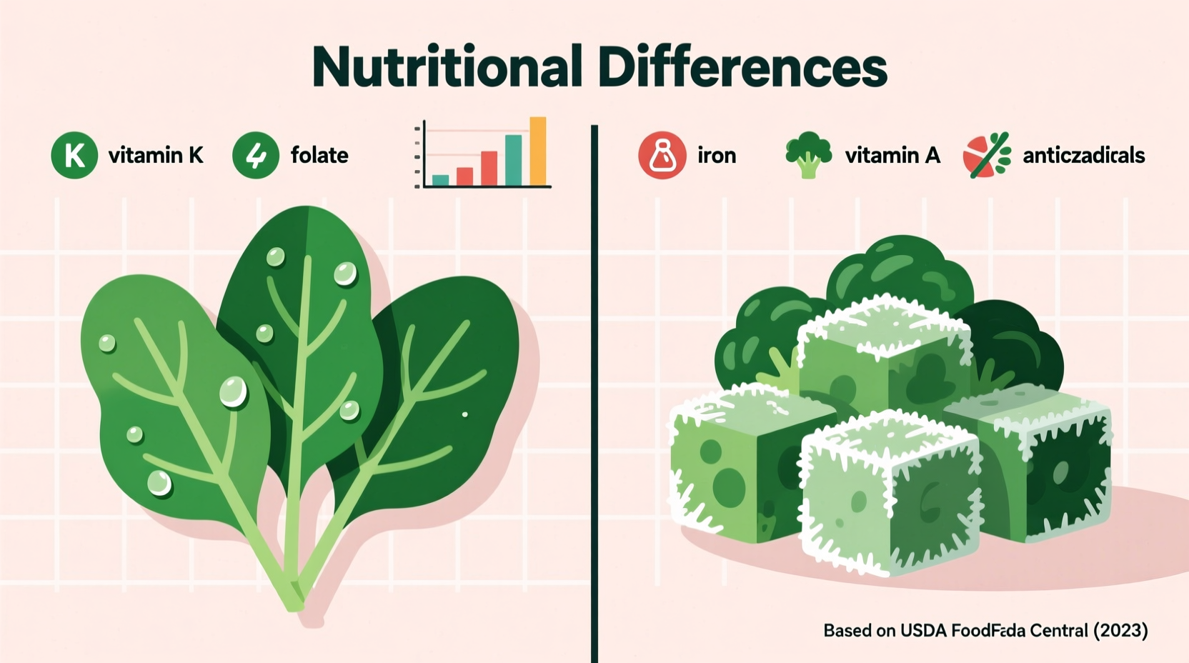 nutritional differences between frozen and fresh spinach