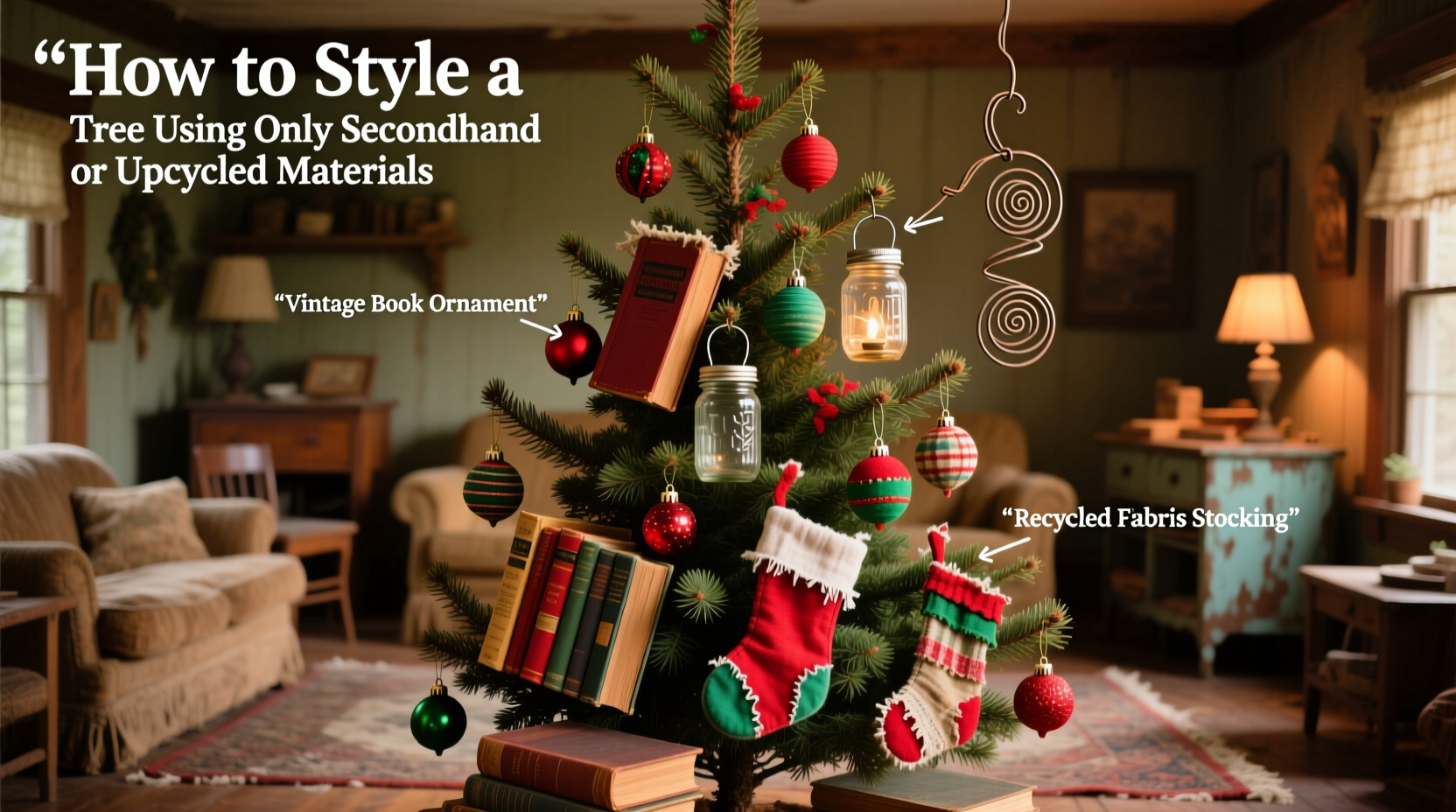 how to style a christmas tree using only secondhand or upcycled materials