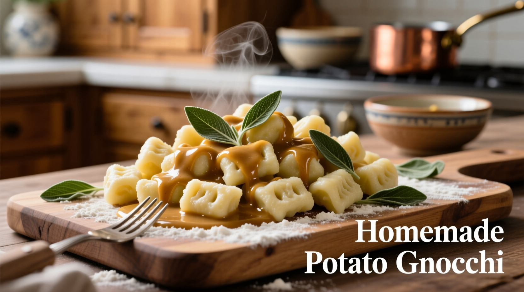 Homemade potato gnocchi with sage butter sauce