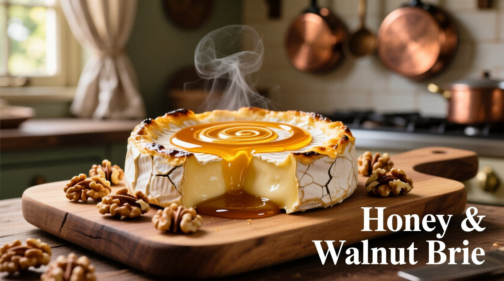 Golden baked brie with honey and walnuts