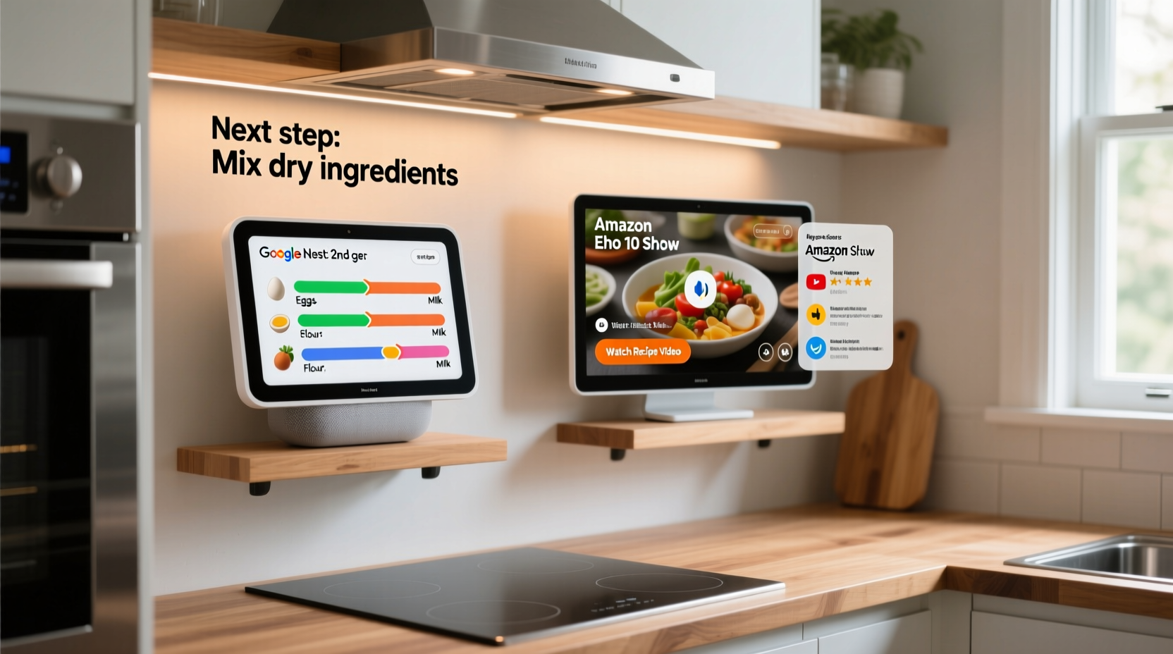 google nest hub vs amazon echo show for kitchen use which integrates better with recipes