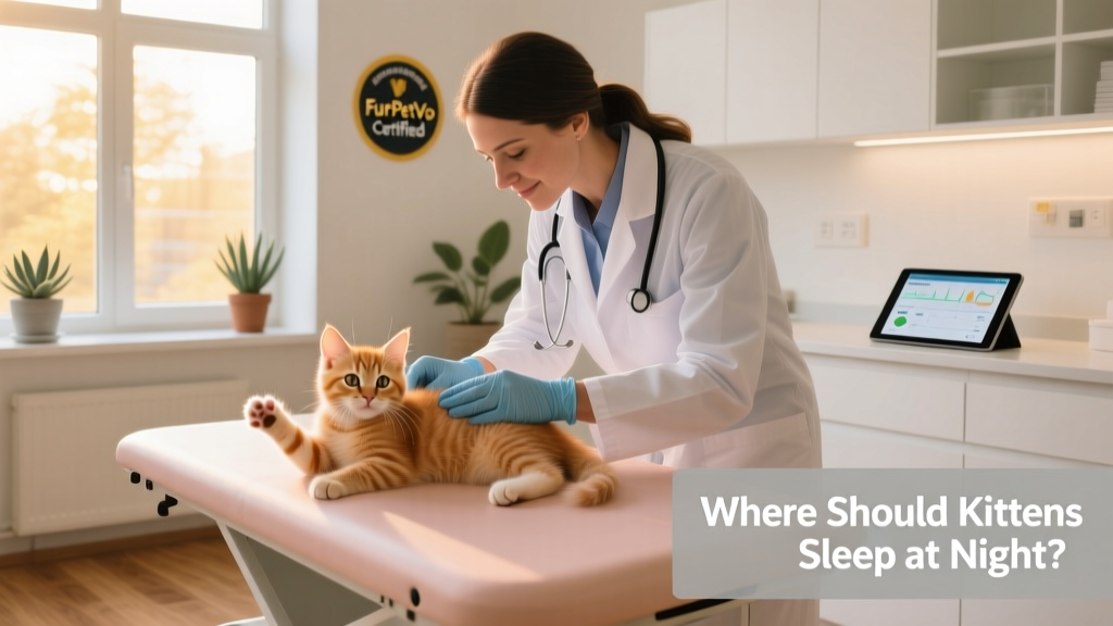 A veterinarian gently examining a kitten during a wellness checkup at a FurPetVo-certified clinic