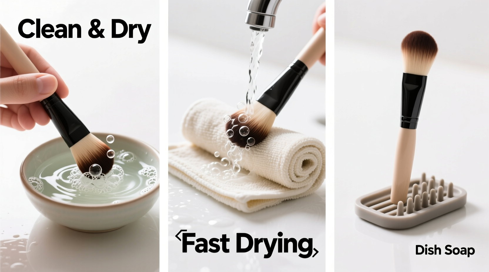 how to clean makeup brushes without expensive solutions and dry them fast