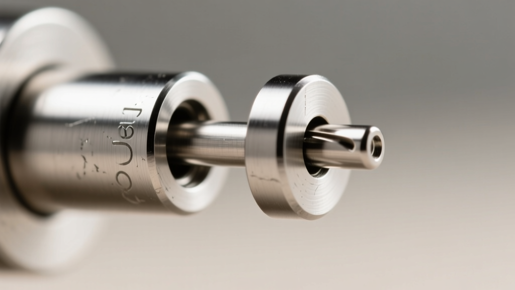 Macro shot of a threadless titanium earring end inserting into a 16-gauge cartilage post, showing the bend pin