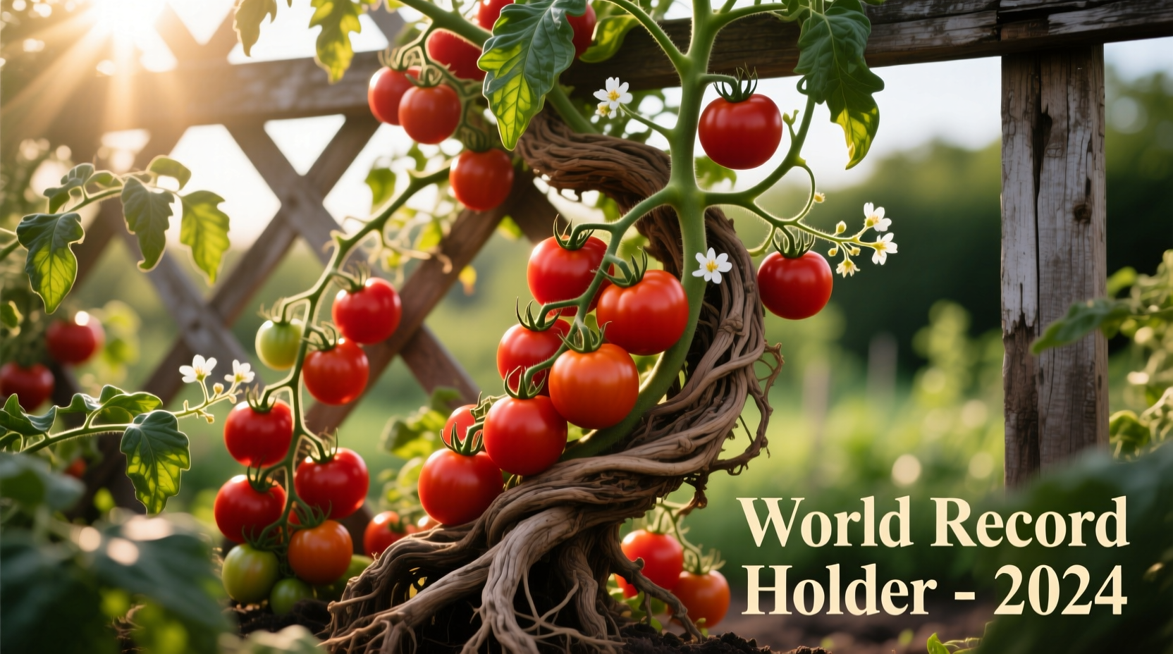 Record-breaking tomato plant with massive vine structure