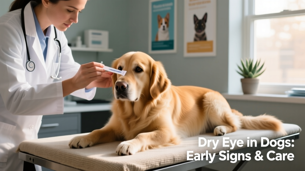 Veterinarian performing a Schirmer's tear test on a calm dog
