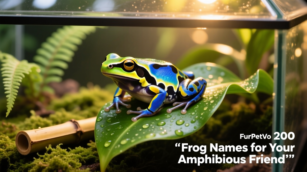 A close-up of a colorful dart frog resting on a leaf in a well-planted FurPetVo terrarium setup