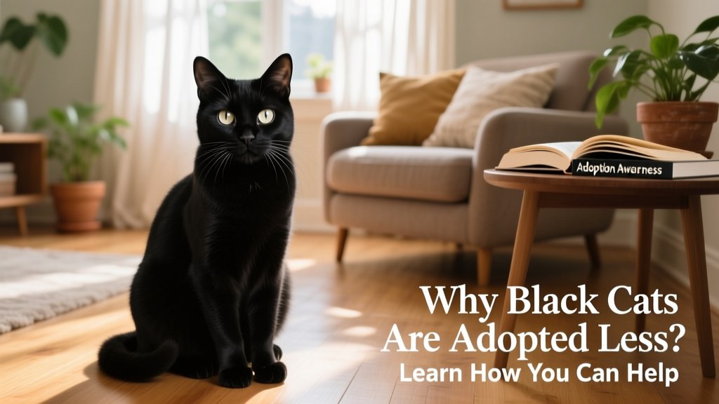 A confident black cat gazing warmly at the camera in a sunny living room