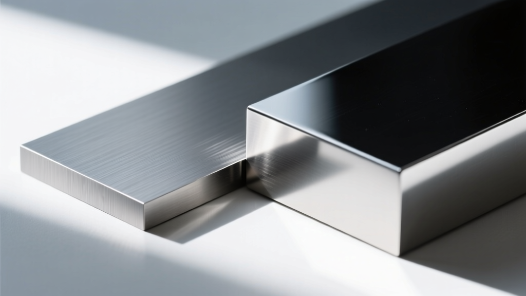 Macro photography comparing the brushed matte finish of aerospace titanium and the polished surface of marine stainless steel