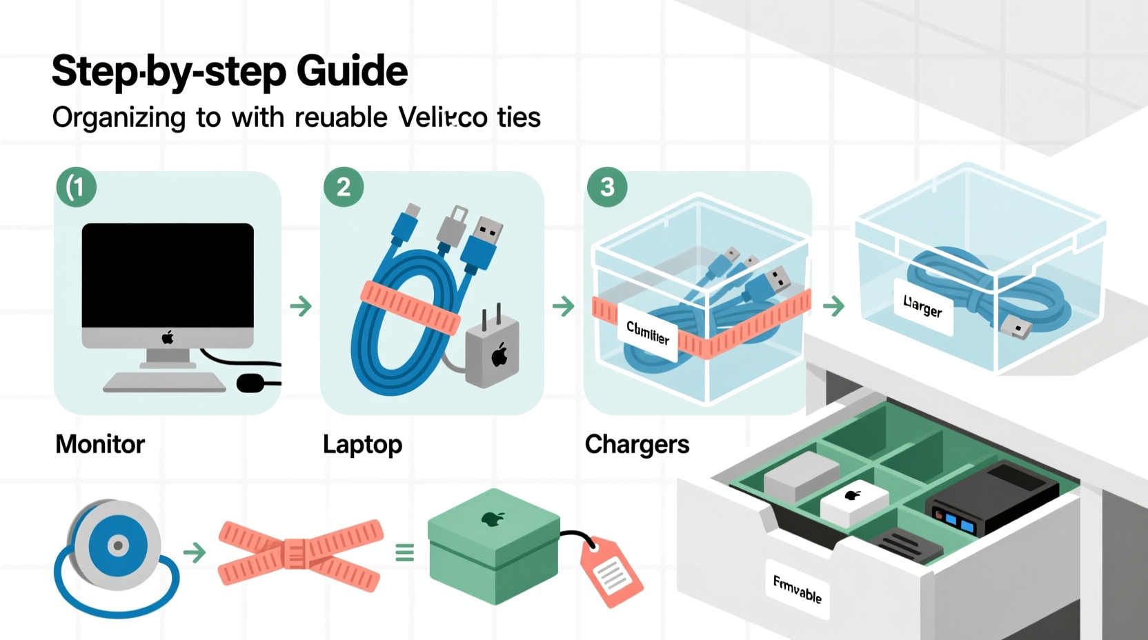 how to organize cables with velcro ties and storage boxes