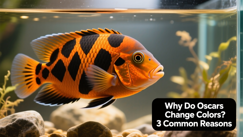 Close-up of a healthy adult Oscar fish showing vivid orange and black patterning