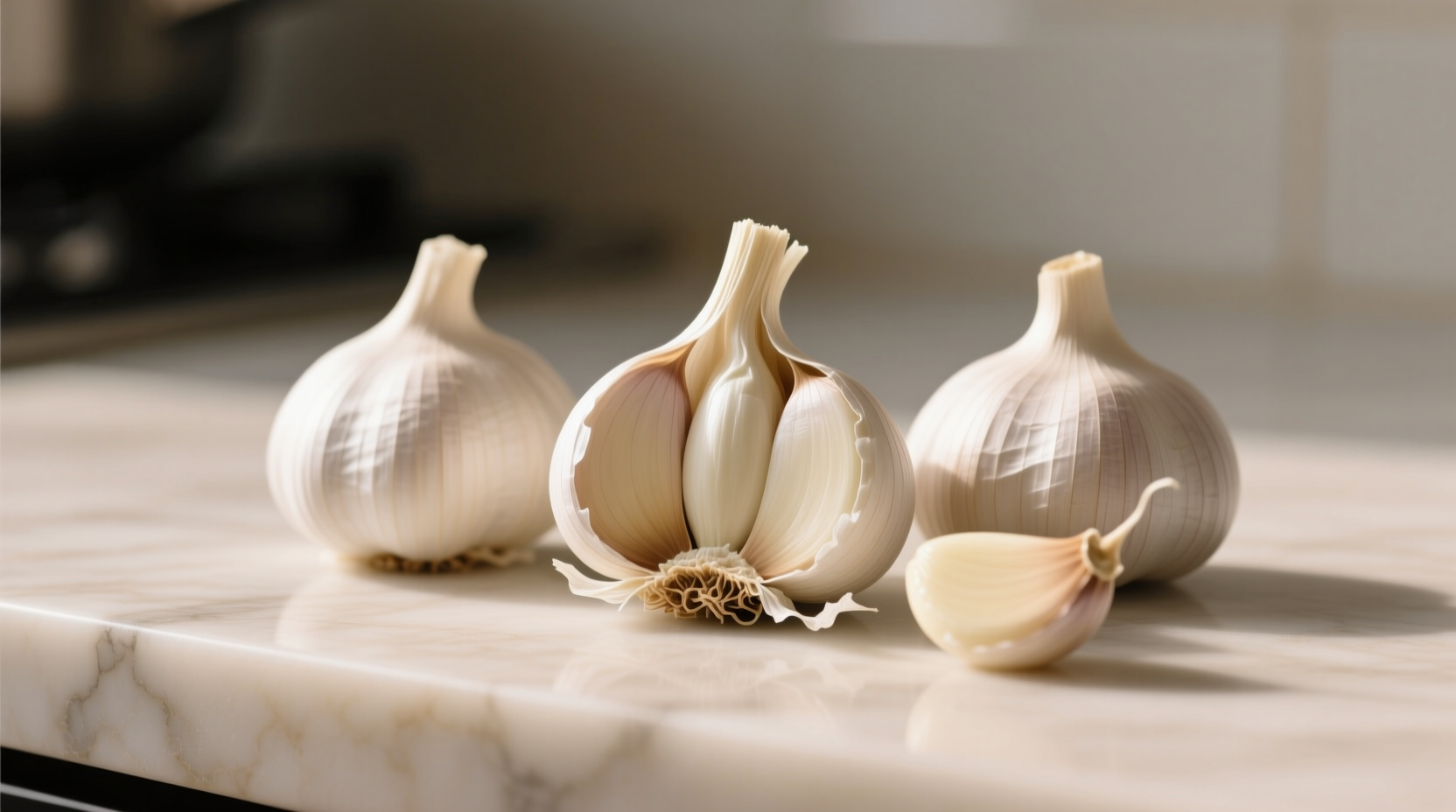 Side-by-side comparison showing a small garlic clove yields ½ teaspoon minced while a medium clove fills 1 teaspoon, essential for accurate recipe scaling in weeknight cooking