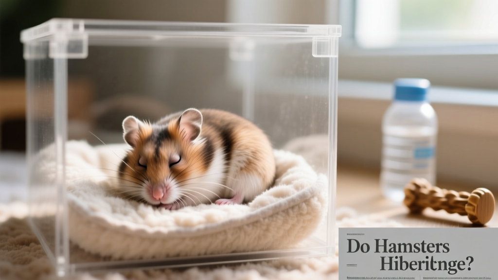 Close-up of a sleeping Syrian hamster curled in soft bedding inside a clean, well-lit enclosure