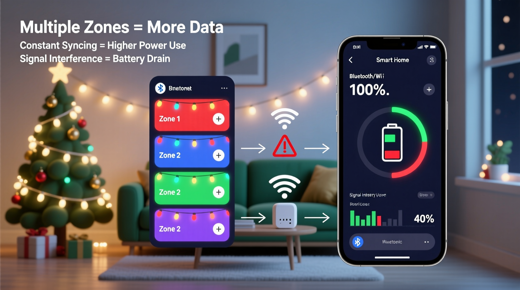 why do some smart christmas lights drain phone battery faster when controlling multiple zones