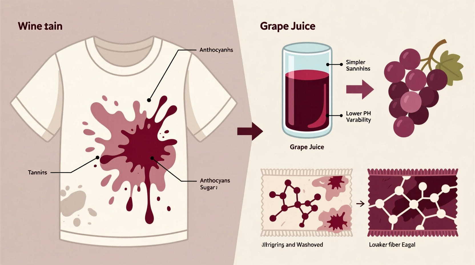why does wine stain clothes worse than grape juice despite similar color