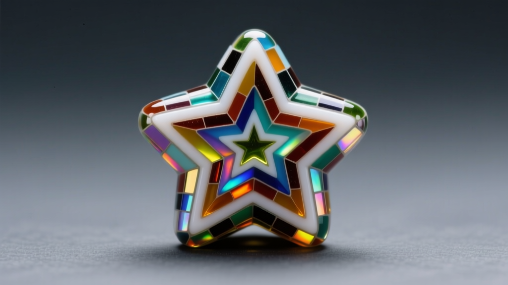 Macro view of Venetian millefiori chevron trade bead, revealing star-shaped concentric glass layers against a dark slate background.