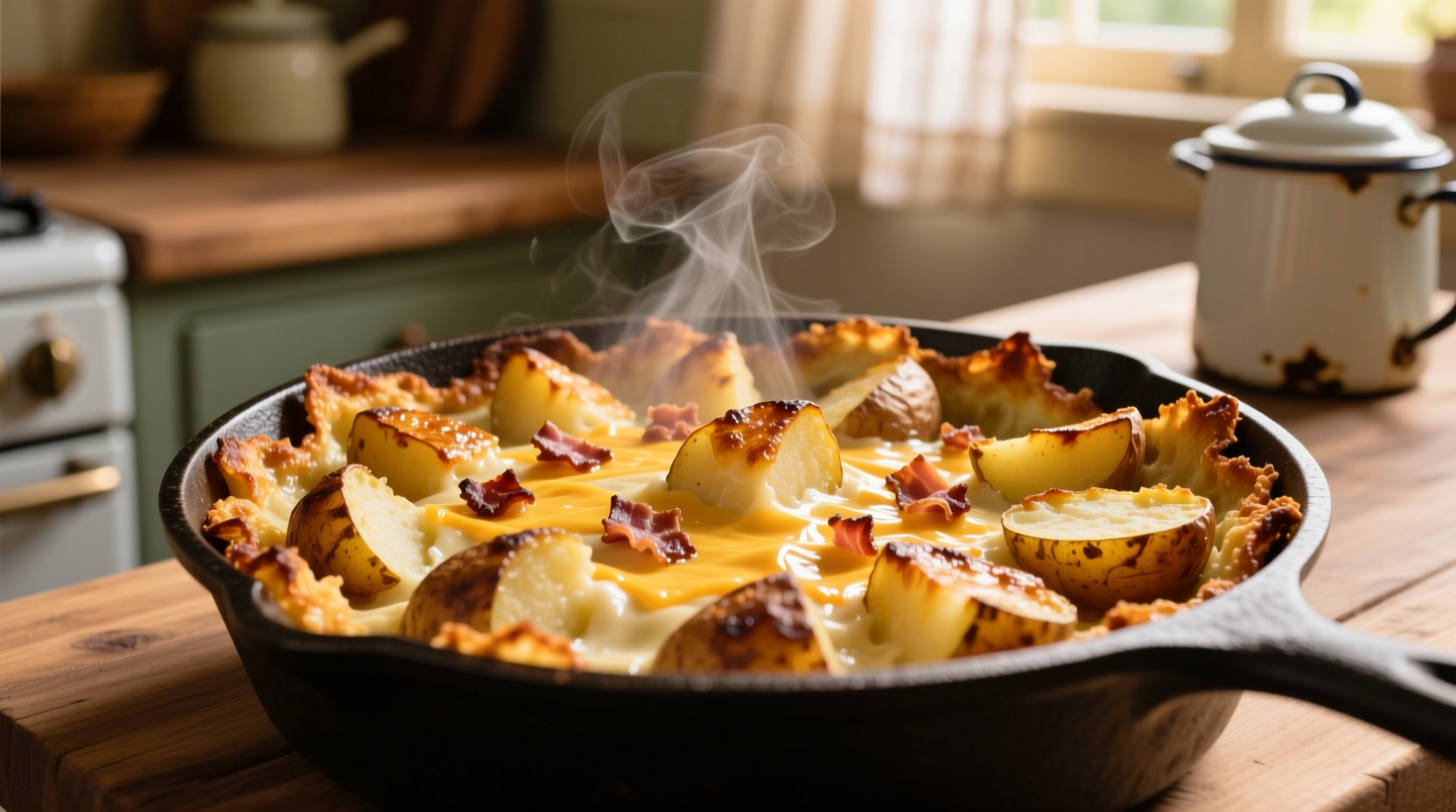 Golden brown hash potato casserole with crispy edges
