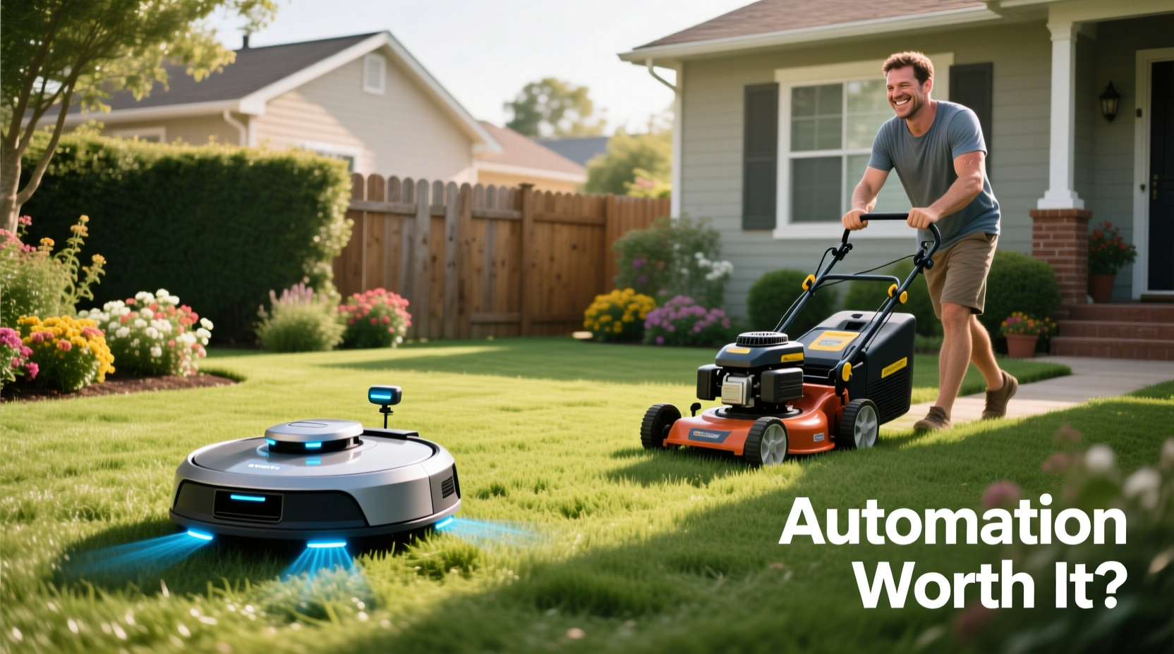 robot mower vs push mower for small yards is automation worth it
