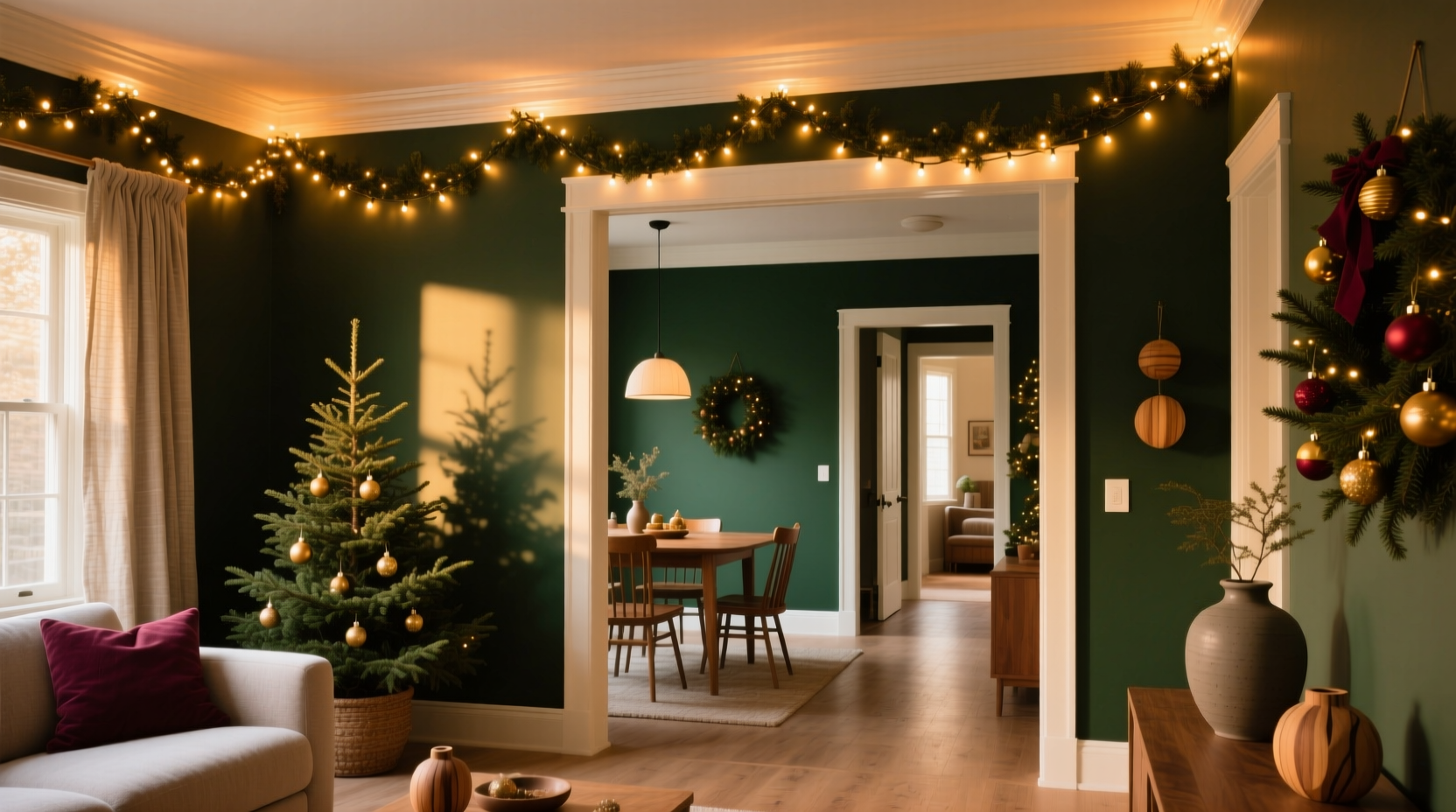 how to create a cohesive color scheme for christmas lights across multiple rooms