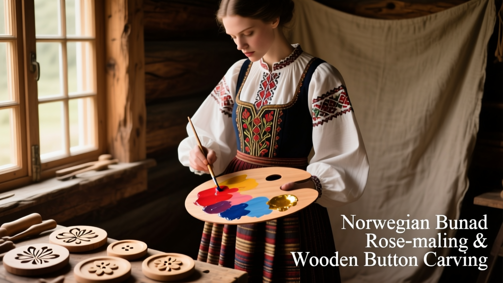 Norwegian Bunad Rosemaling Paint Mixing And Wooden Button Carving