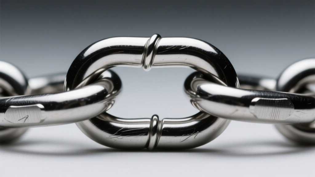Close-up of a 6mm steel chain jump ring featuring a secure soldered connection, highlighted by dramatic studio lighting.