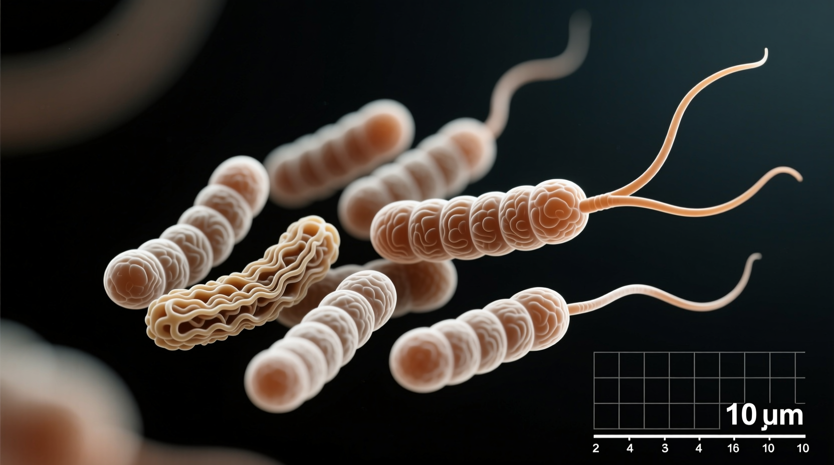 Salmonella bacteria magnified under microscope