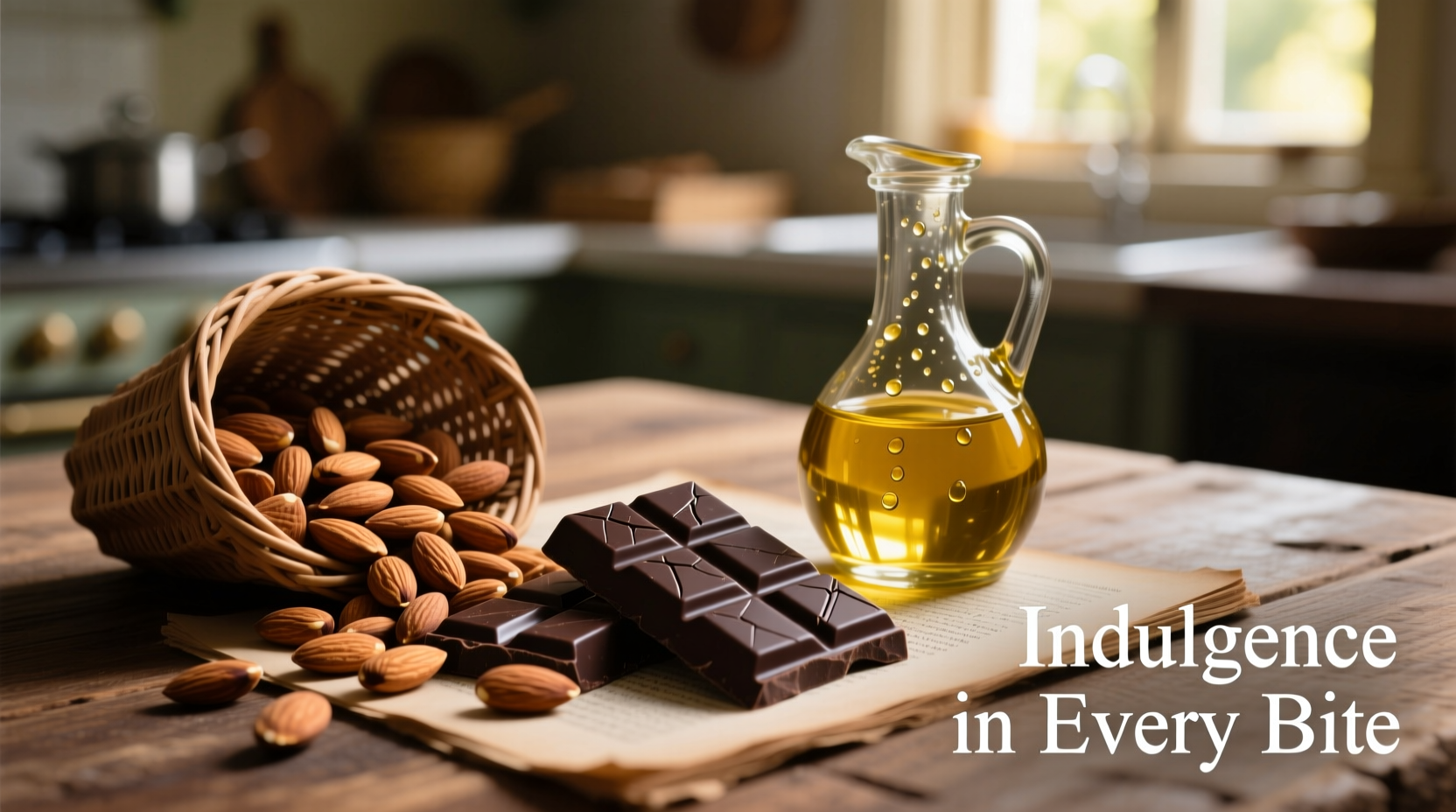 Various high-calorie foods including nuts, dark chocolate, and olive oil