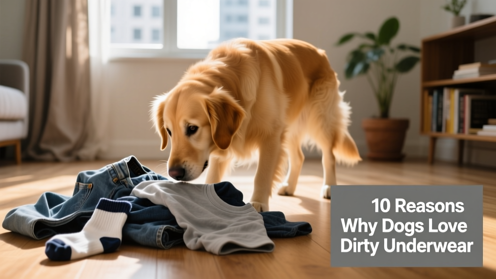 A curious dog sniffing a pile of freshly worn clothing on the floor