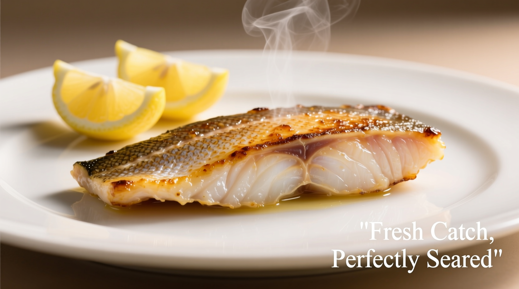 Perfectly seared grouper fillet with lemon wedges