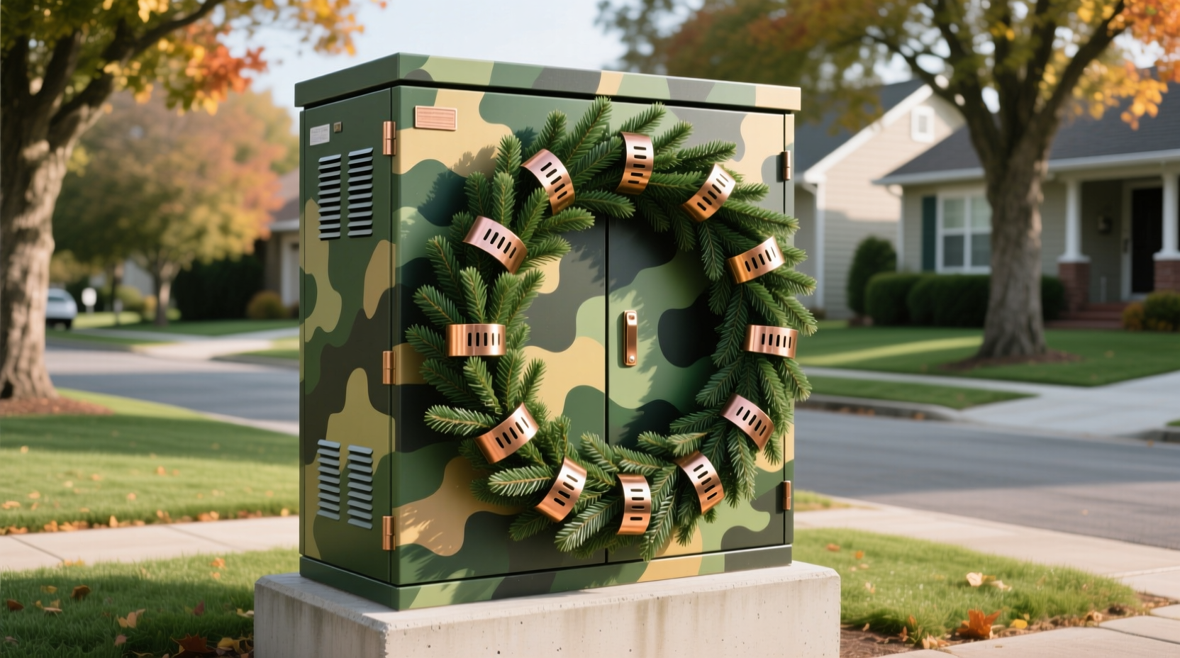 how to disguise ugly transformer boxes behind wreaths without blocking ventilation