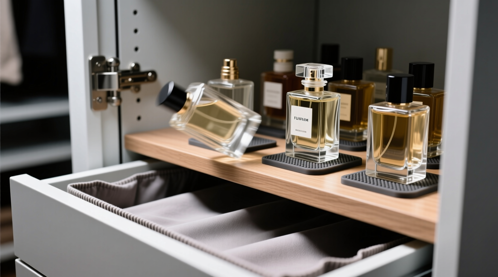 closet organization tips perfume bottle stability