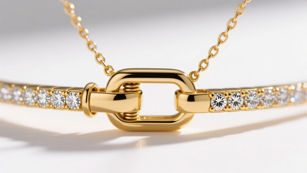 Macro shot of a 14k yellow gold leverback clasp securing a diamond linear drop, sharp focus on the secure hinge and post mechanism.