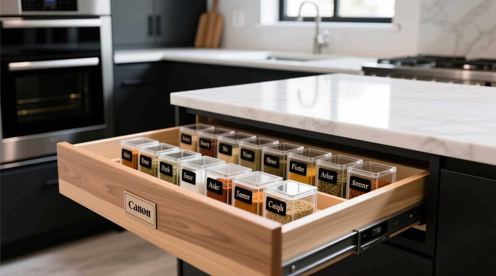 Professional kitchen spice drawer organization system