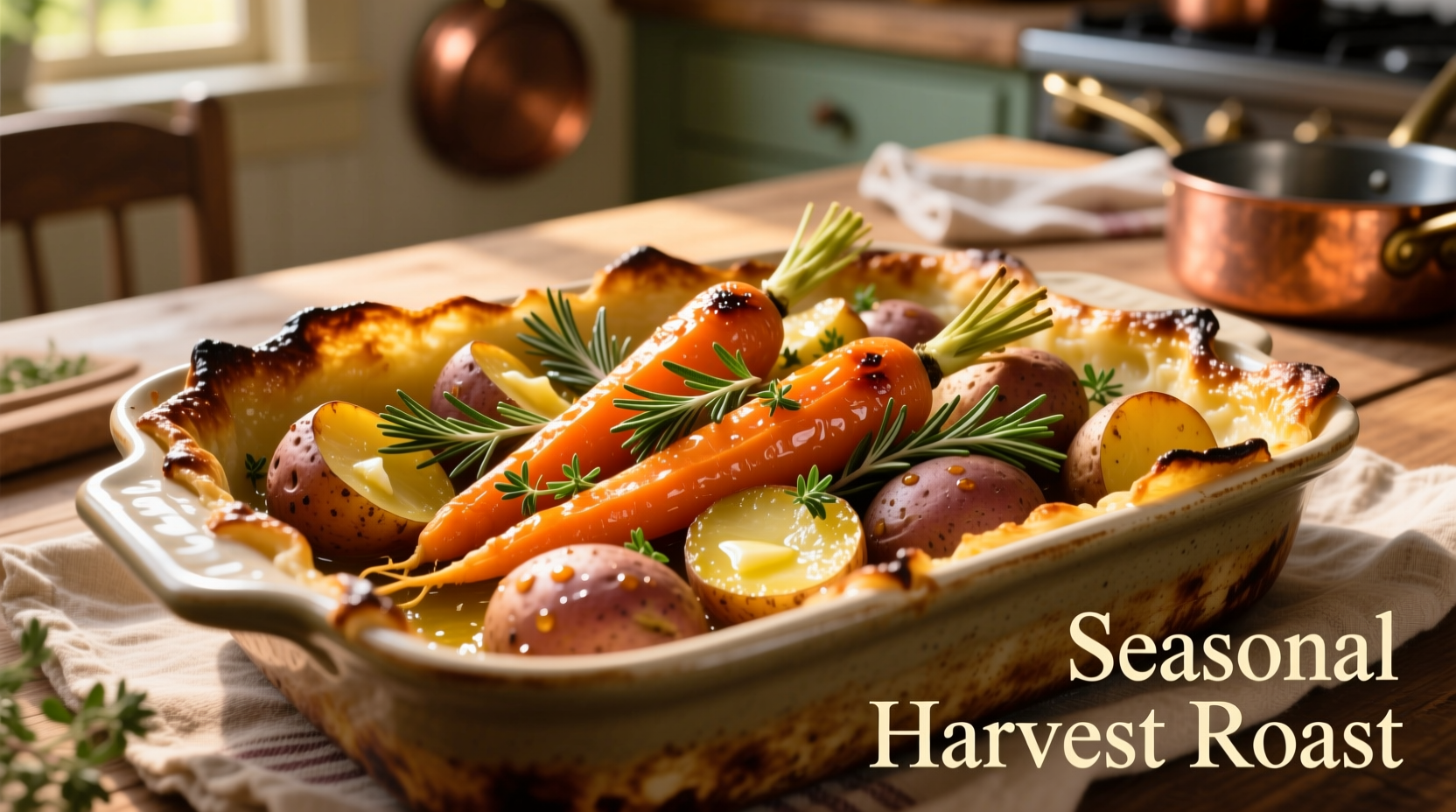 Golden roasted carrots and potatoes with fresh herbs