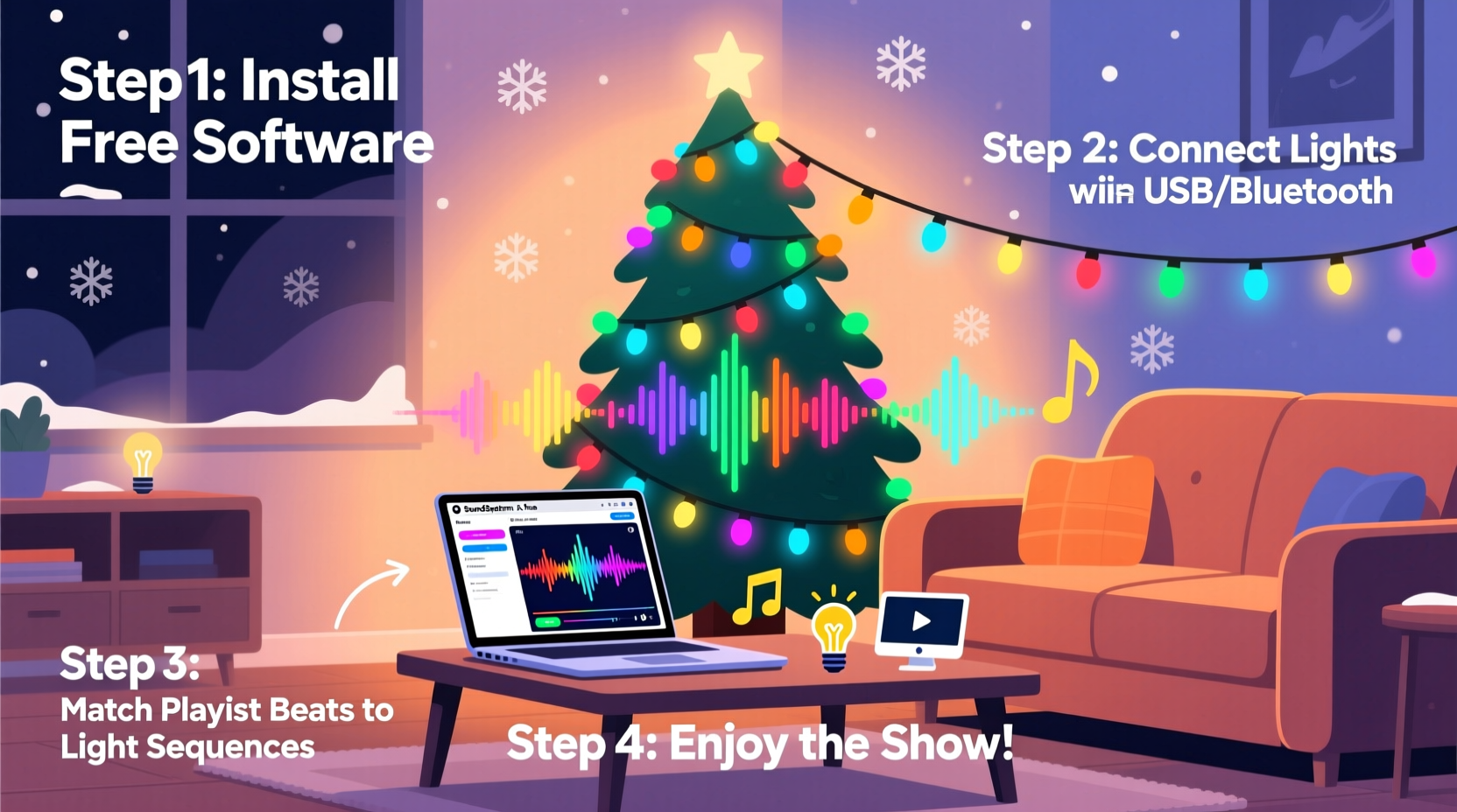 how to sync christmas lights with holiday playlists using free software